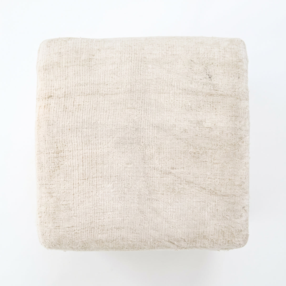 Vintage Turkish Kilim Ottoman – Cream Wool Cube Pouf, 46x46x46 cm
