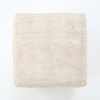 Vintage Turkish Kilim Ottoman – Cream Wool Cube Pouf, 46x46x46 cm