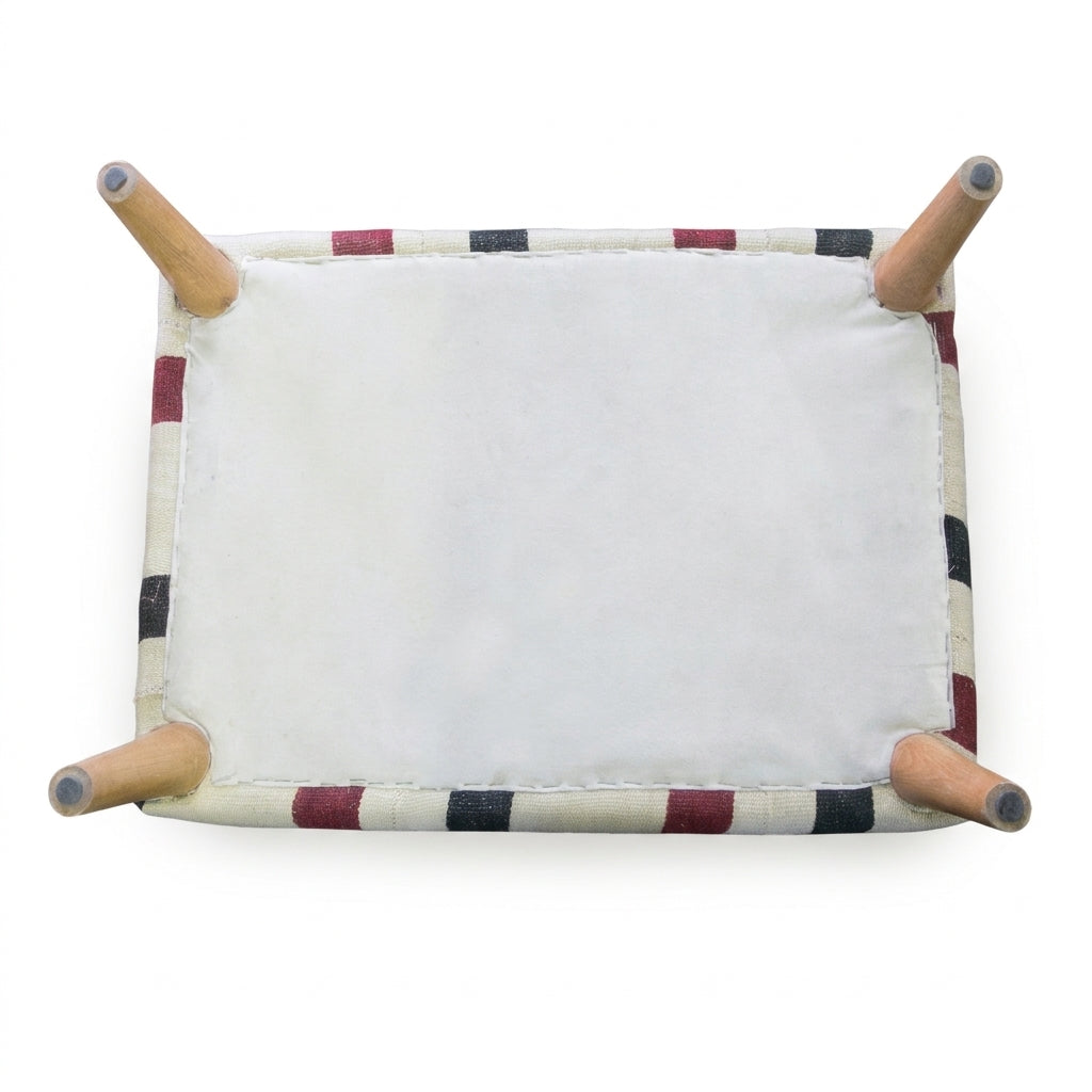 Vintage Turkish Kilim Ottoman – Burgundy Striped Upholstered Bench, 65x45x50 cm
