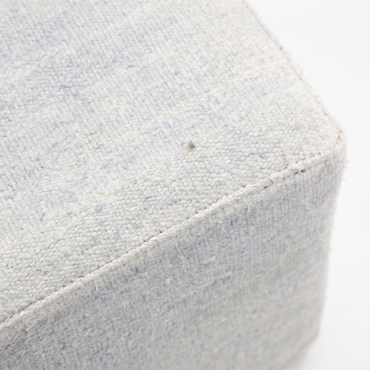 Vintage Turkish Kilim Ottoman – Light Blue Wool Cube Pouf, 43x45x50 cm