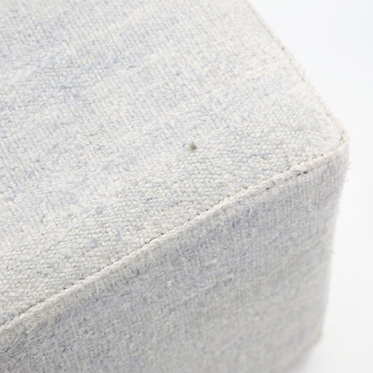 Vintage Turkish Kilim Ottoman – Light Blue Wool Cube Pouf, 43x45x50 cm