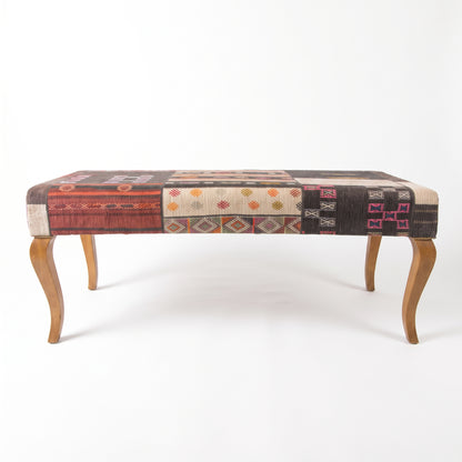 Turkish Style Upholstered Bench – Patchwork Print Ottoman, 117x46x50 cm