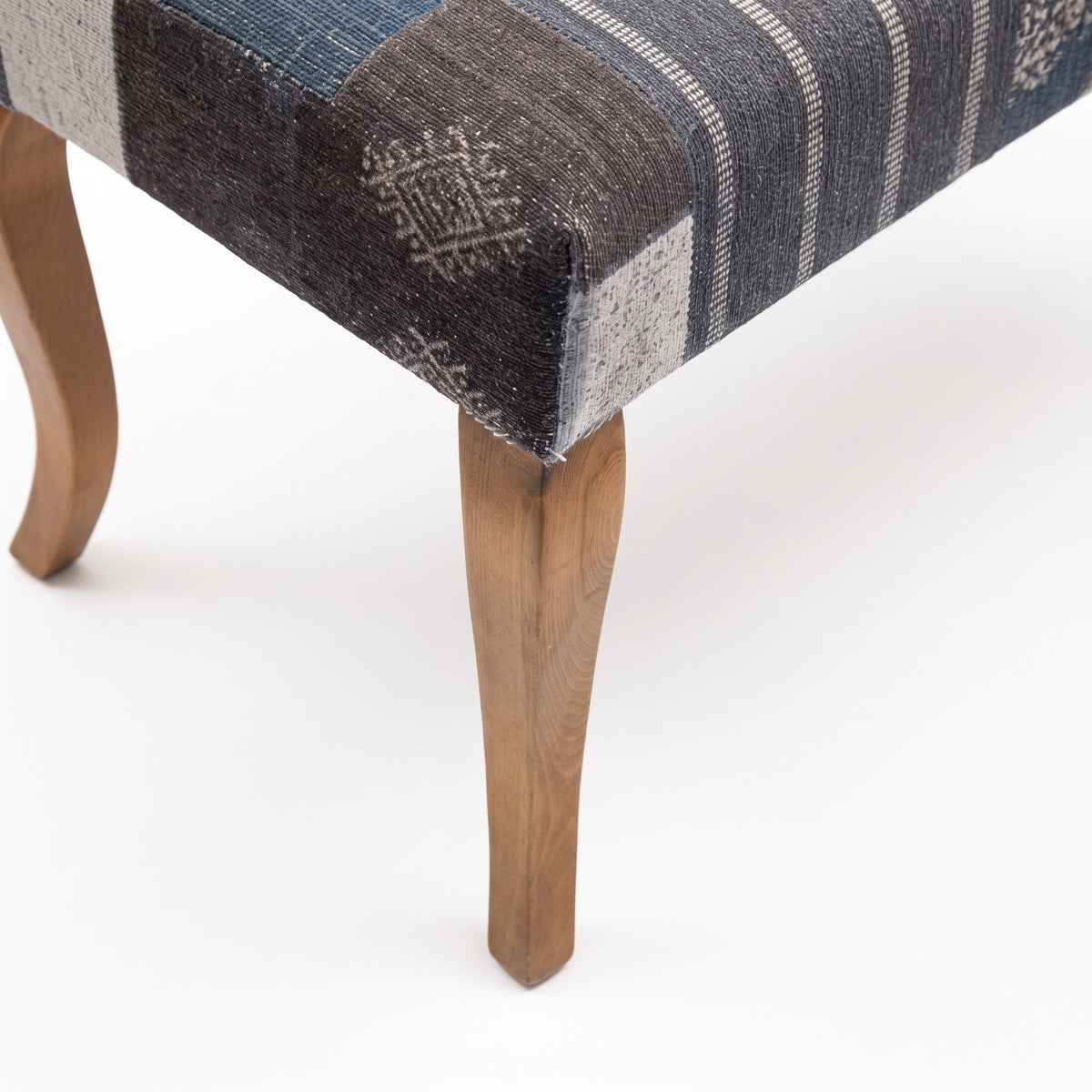 Turkish Style Upholstered Bench – Patchwork Print Ottoman, 117x46x50 cm