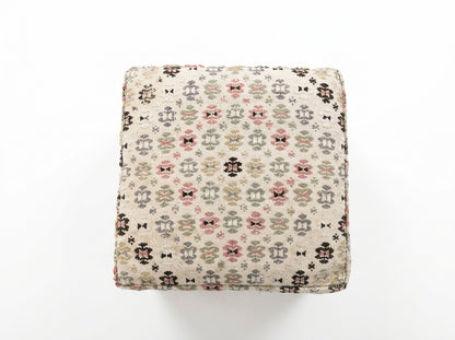 Vintage Turkish Kilim Ottoman – Floral Cube Footstool, 42x42x50 cm