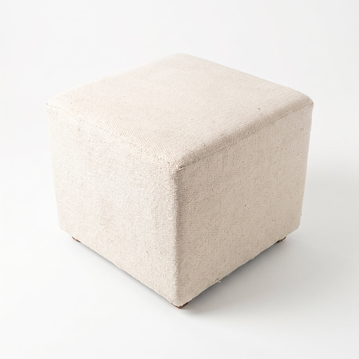 Vintage Turkish Kilim Ottoman – Natural Cream Square Wool Pouf, 58x5x50 cm
