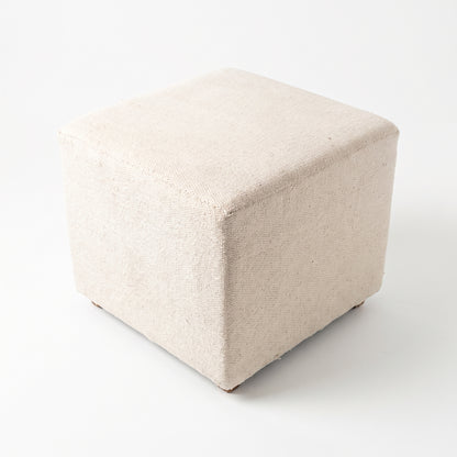 Vintage Turkish Kilim Ottoman – Natural Cream Square Wool Pouf, 58x5x50 cm