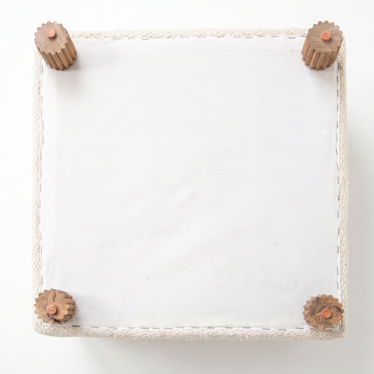 Vintage Turkish Kilim Ottoman – Natural Cream Square Wool Pouf, 58x5x50 cm