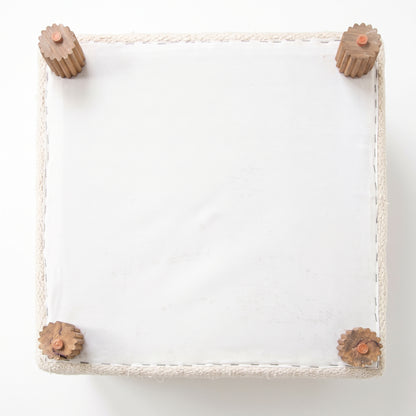 Vintage Turkish Kilim Ottoman – Natural Cream Square Wool Pouf, 58x5x50 cm