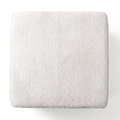 Vintage Turkish Kilim Ottoman – Natural Cream Square Wool Pouf, 58x5x50 cm