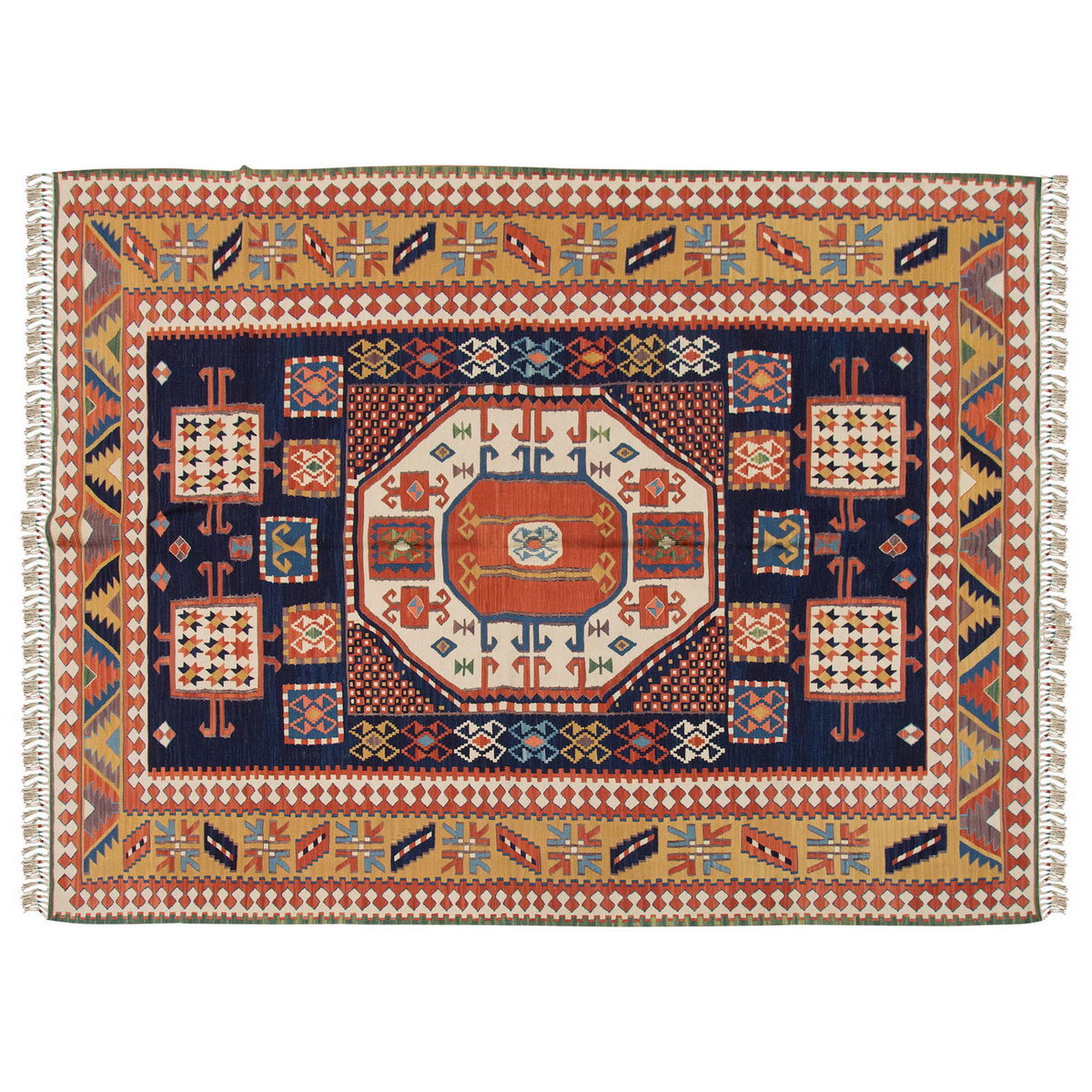 Handspun Wool Kilim Rug, New Kilim Rug, Natural Color Kilim, 5.6x7.3 feet Kilim,6x7 Kilim Rug,Turkish Kilim Rug,Oushak Kilim,Handwoven Kilim