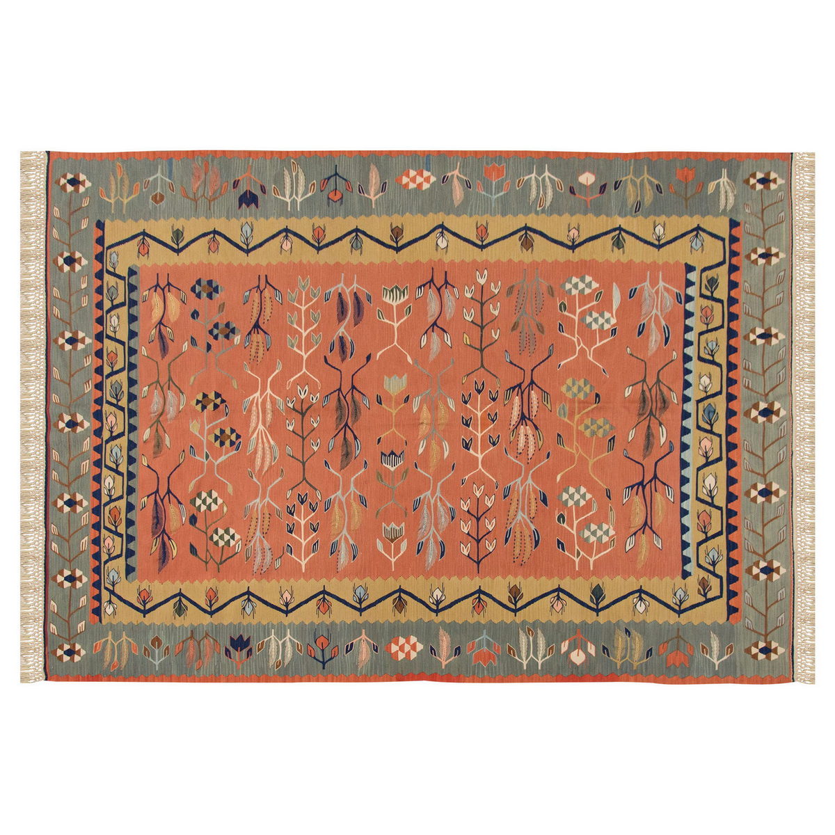 Handwoven Kilim,Turkish Kilim Rug,Oushak Kilim,Handspun Wool Kilim Rug, New Kilim Rug, Natural Color Kilim, 5.2x7.10 ft Kilim,5x8 Kilim Rug