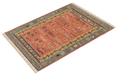 Handwoven Kilim,Turkish Kilim Rug,Oushak Kilim,Handspun Wool Kilim Rug, New Kilim Rug, Natural Color Kilim, 5.2x7.10 ft Kilim,5x8 Kilim Rug