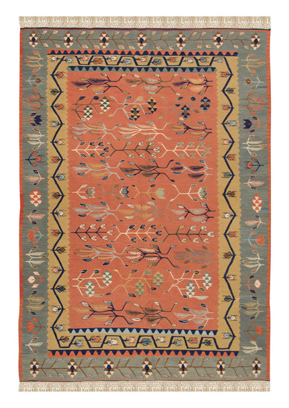 Handwoven Kilim,Turkish Kilim Rug,Oushak Kilim,Handspun Wool Kilim Rug, New Kilim Rug, Natural Color Kilim, 5.2x7.10 ft Kilim,5x8 Kilim Rug