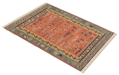 Handwoven Kilim,Turkish Kilim Rug,Oushak Kilim,Handspun Wool Kilim Rug, New Kilim Rug, Natural Color Kilim, 5.2x7.10 ft Kilim,5x8 Kilim Rug