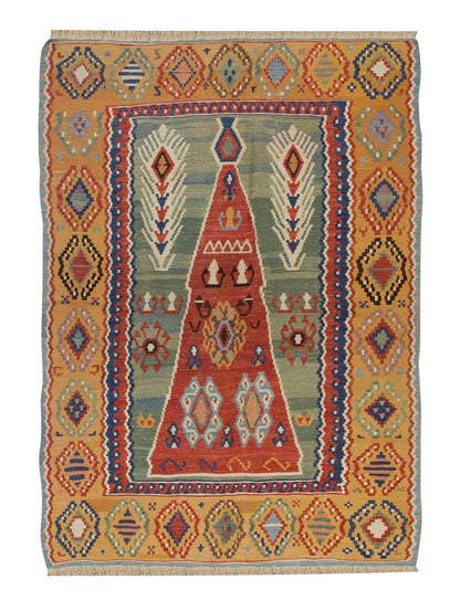 Handwoven Kilim,Turkish Kilim Rug,Oushak Kilim,Handspun Wool Kilim Rug, New Kilim Rug, Natural Color Kilim, 5x7.3 feet Kilim,5x7 Kilim Rug