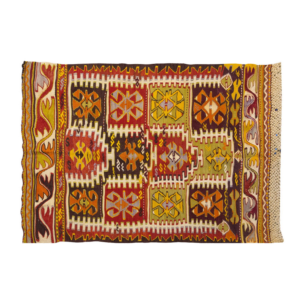 Turkish Vintage Konya Akvıran Kilim 3'4 x 4'8 ft & 102 x 142 cm