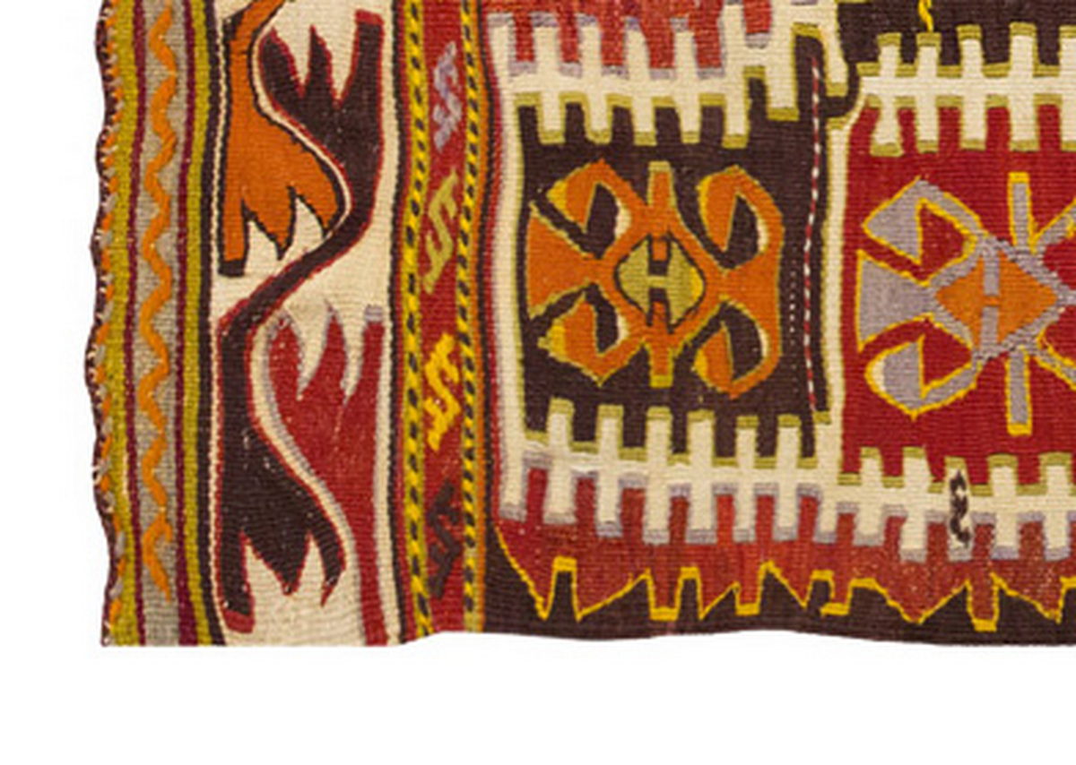 Turkish Vintage Konya Akvıran Kilim 3'4 x 4'8 ft & 102 x 142 cm