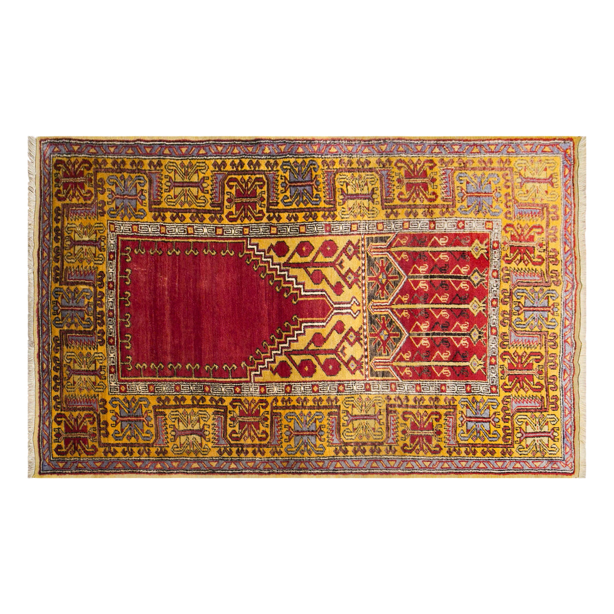 Vintage Konya Prayer Rug, 145 × 230 cm / 4.8 x 7.5 ft Handmade Wool Rug