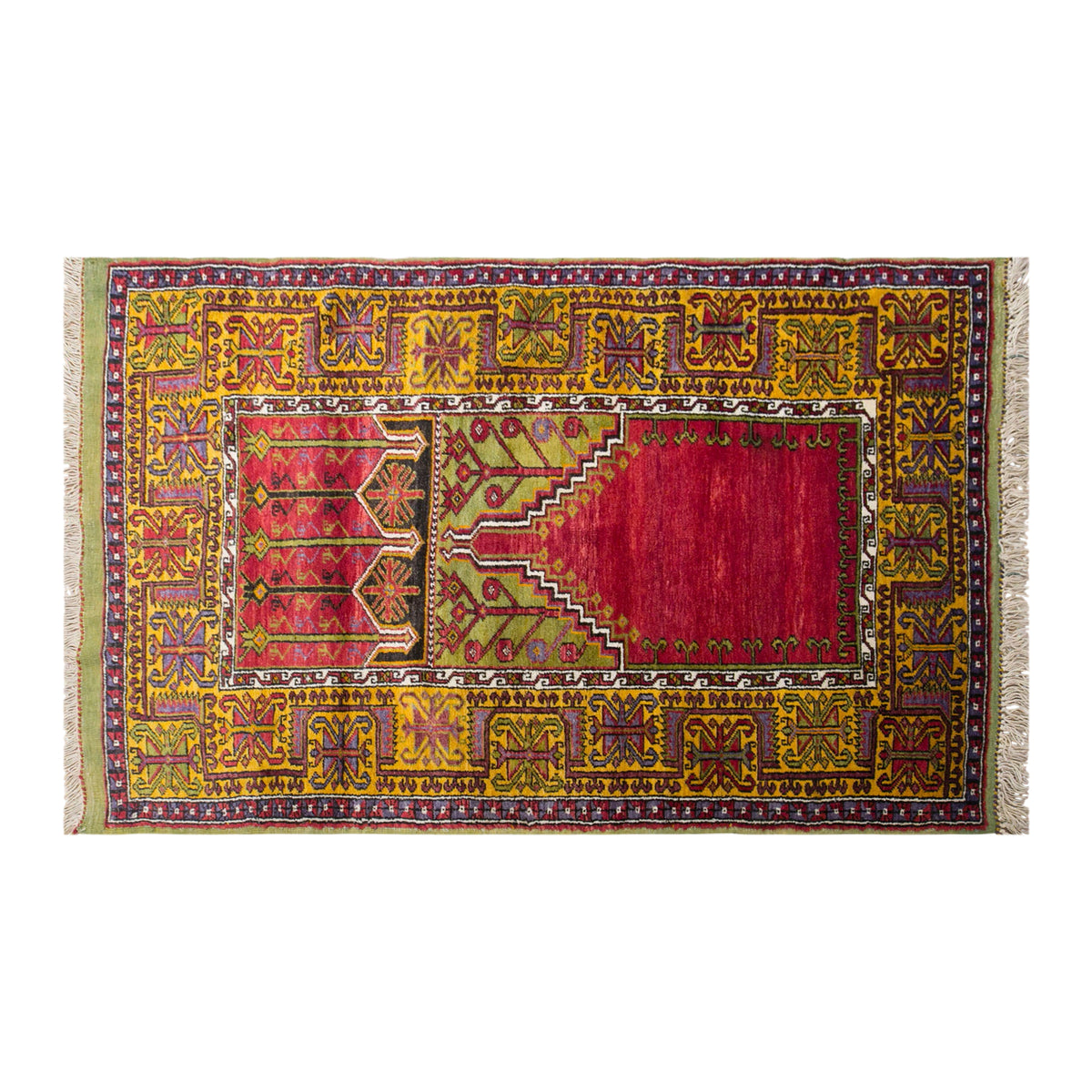 Vintage Konya Prayer Rug, 132 x 350 cm / 4.3 x 11 ft Handmade Wool Rug