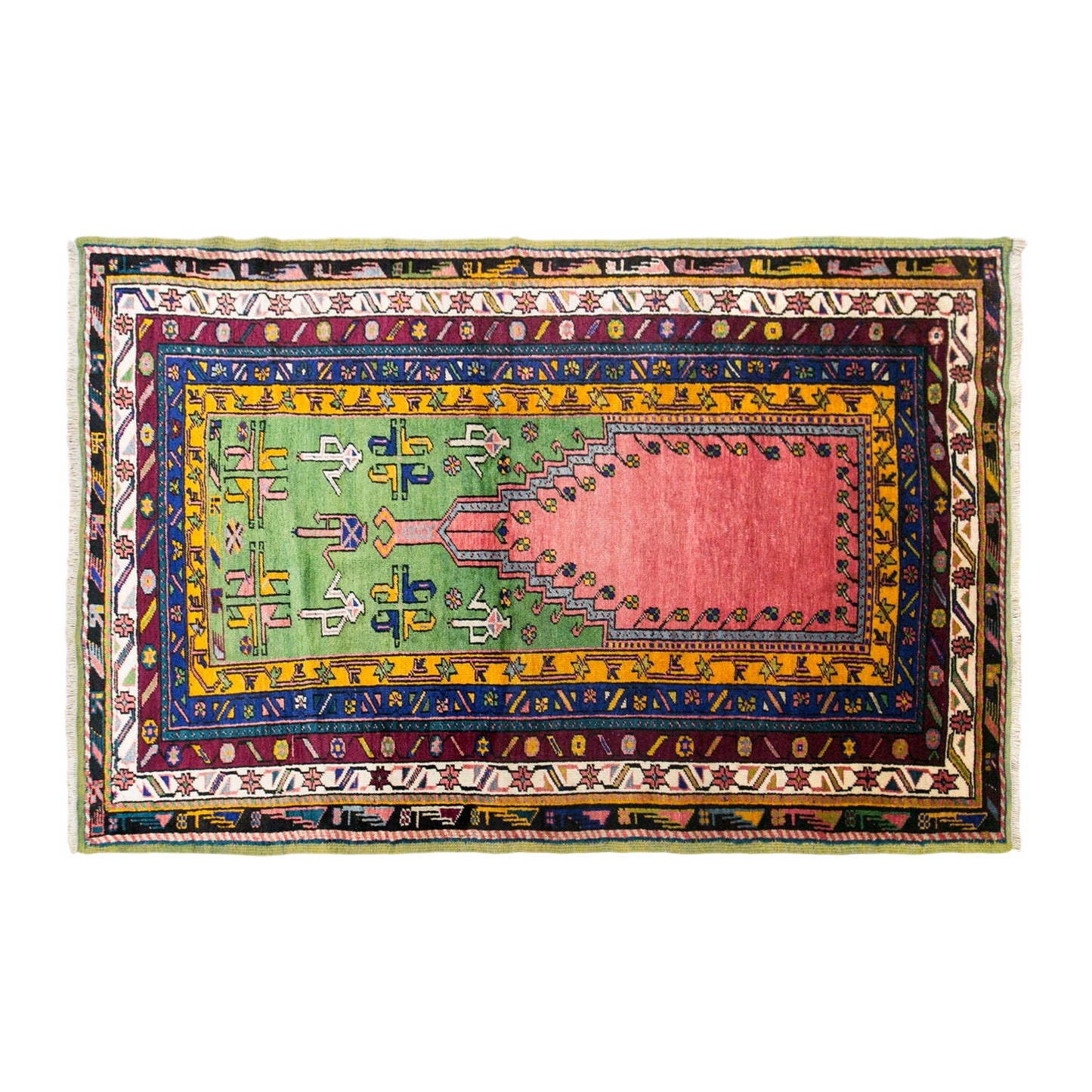 Vintage Konya Prayer Rug, 135 × 210 cm / 4.4 x 6.9 ft Handmade Wool Rug