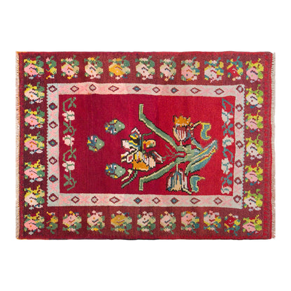 Vintage Konya Karapinar Rug, 142 × 183 cm / 4.7 x 6 ft Handmade Wool Rug, Turkish Floral Area Rug