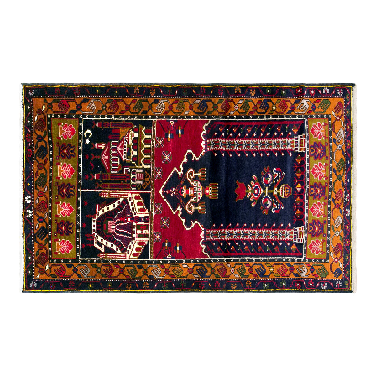 Vintage Konya Prayer Rug, 102 × 195 cm / 3.3 x 6.4 ft Handmade Wool Rug