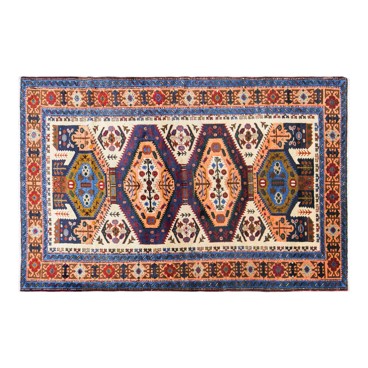Vintage Caucasian Derbent Rug, 130 × 210 cm / 4.3 x 6.9 ft Handmade Wool Rug