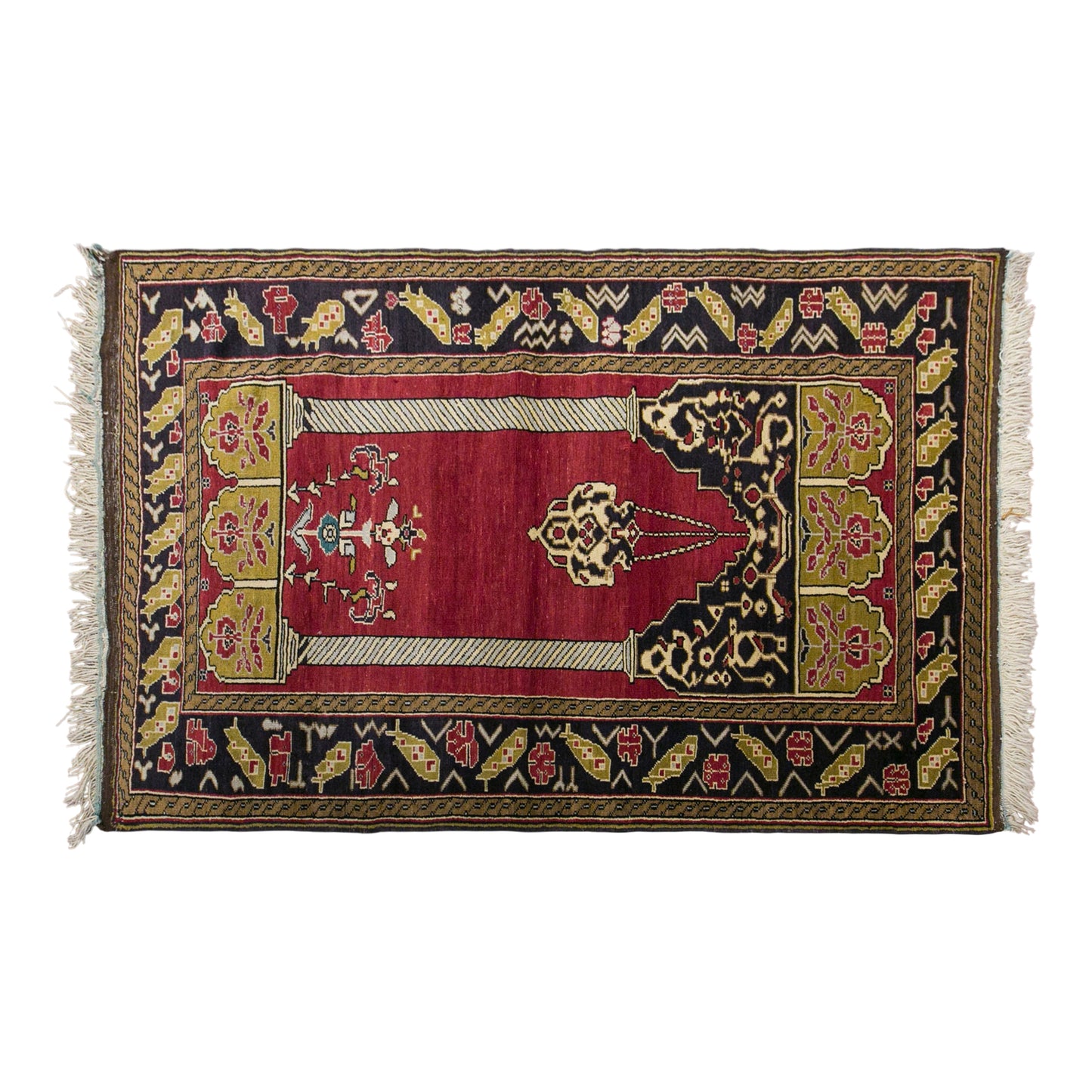 Vintage Konya Karapınar Rug, 128 x 200 cm / 4.2 x 6.6 ft Handmade Wool Prayer Rug