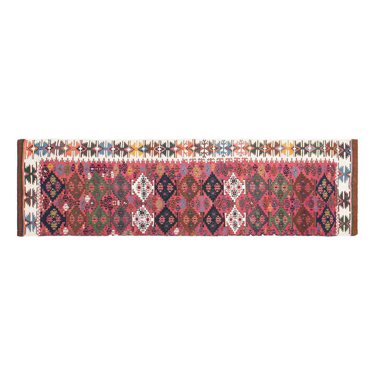 Antique Kilim Runner, 85 × 345 cm / 2.8 x 11 ft Rug, Handmade Wool Half Kilim