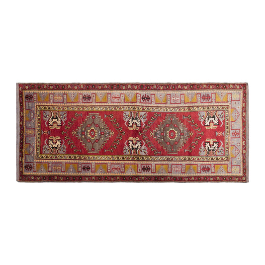 Vintage Turkish Runner Rug, 128 × 325 cm / 4.2 x 10.7 ft Rug, Rare Geometric Design