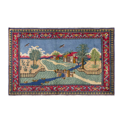 Vintage Turkish Pictorial Rug, 3.6x5.6 ft, 111x172 cm