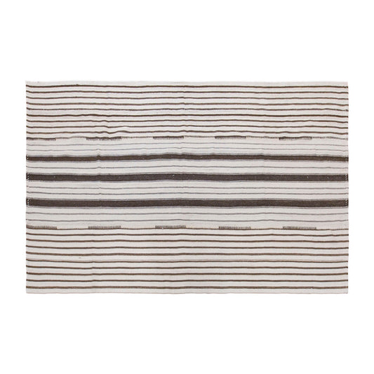 Vintage Turkish Minimal Kilim Rug, 150 x 245 cm / 4.9 x 8 Feet Rug, Handwoven Wool Kilim, Neutral Striped Rug