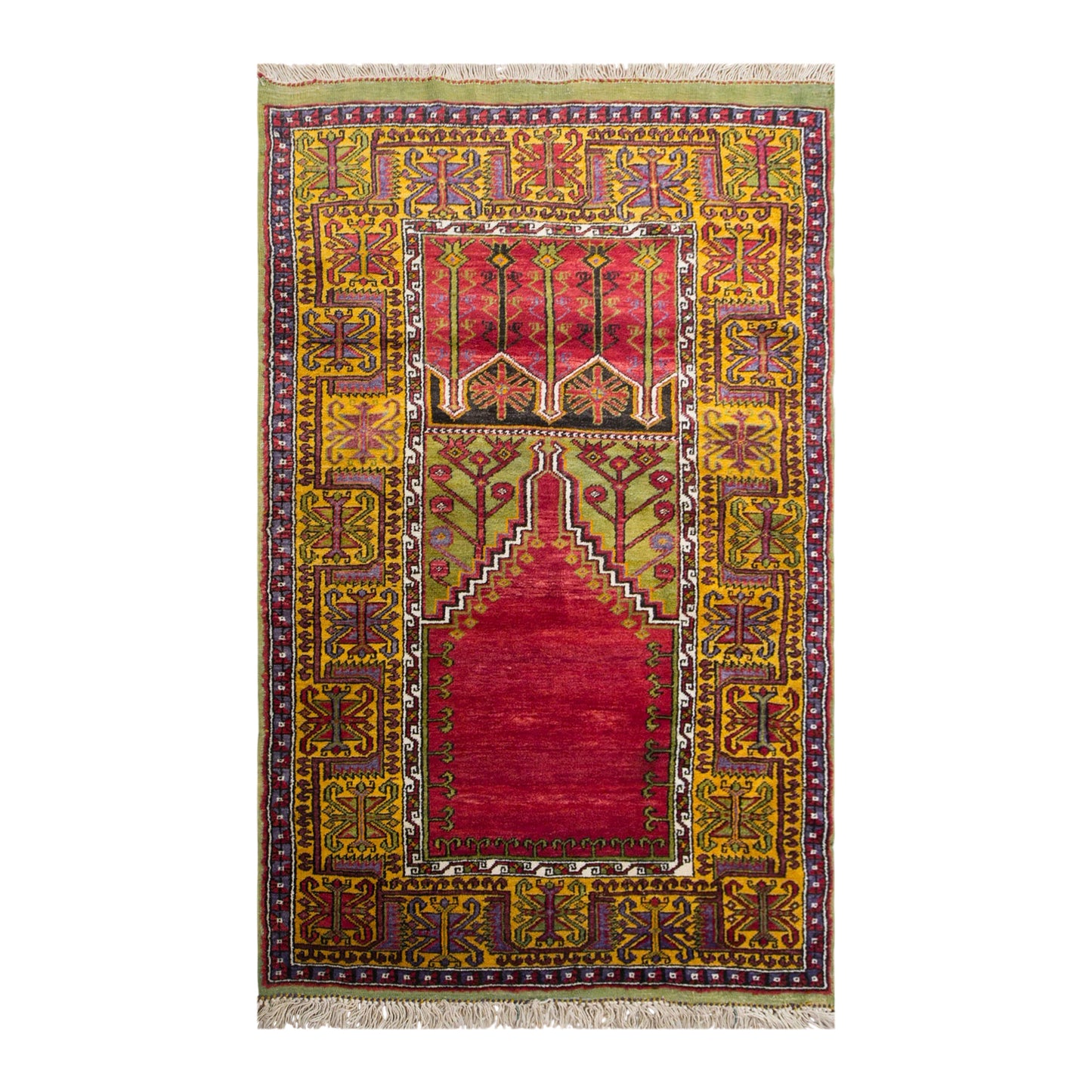 Vintage Konya Prayer Rug, 132 x 350 cm / 4.3 x 11 ft Handmade Wool Rug