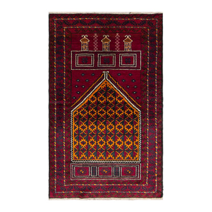 Vintage Turkmen Prayer Rug, 90 × 150 cm / 3 x 4.9 ft Handmade Wool Rug