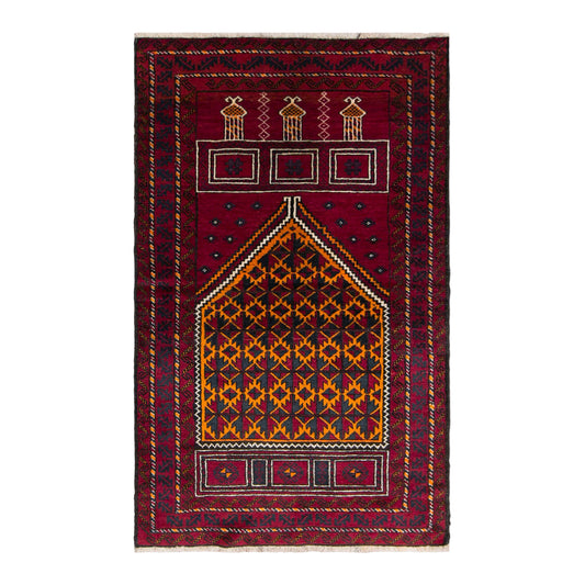 Vintage Turkmen Prayer Rug, 90 × 150 cm / 3 x 4.9 ft Handmade Wool Rug