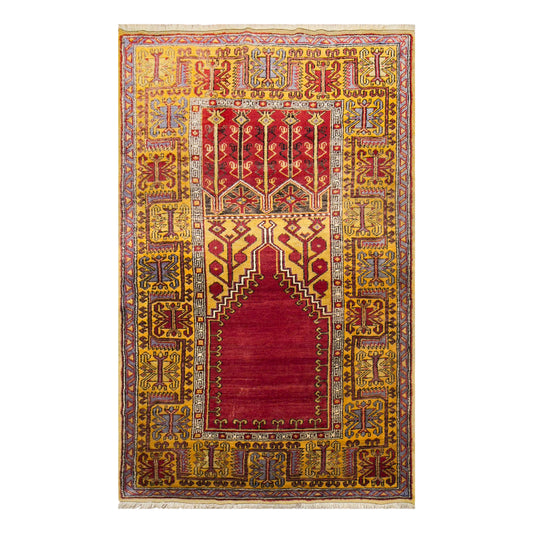 Vintage Konya Prayer Rug, 145 × 230 cm / 4.8 x 7.5 ft Handmade Wool Rug