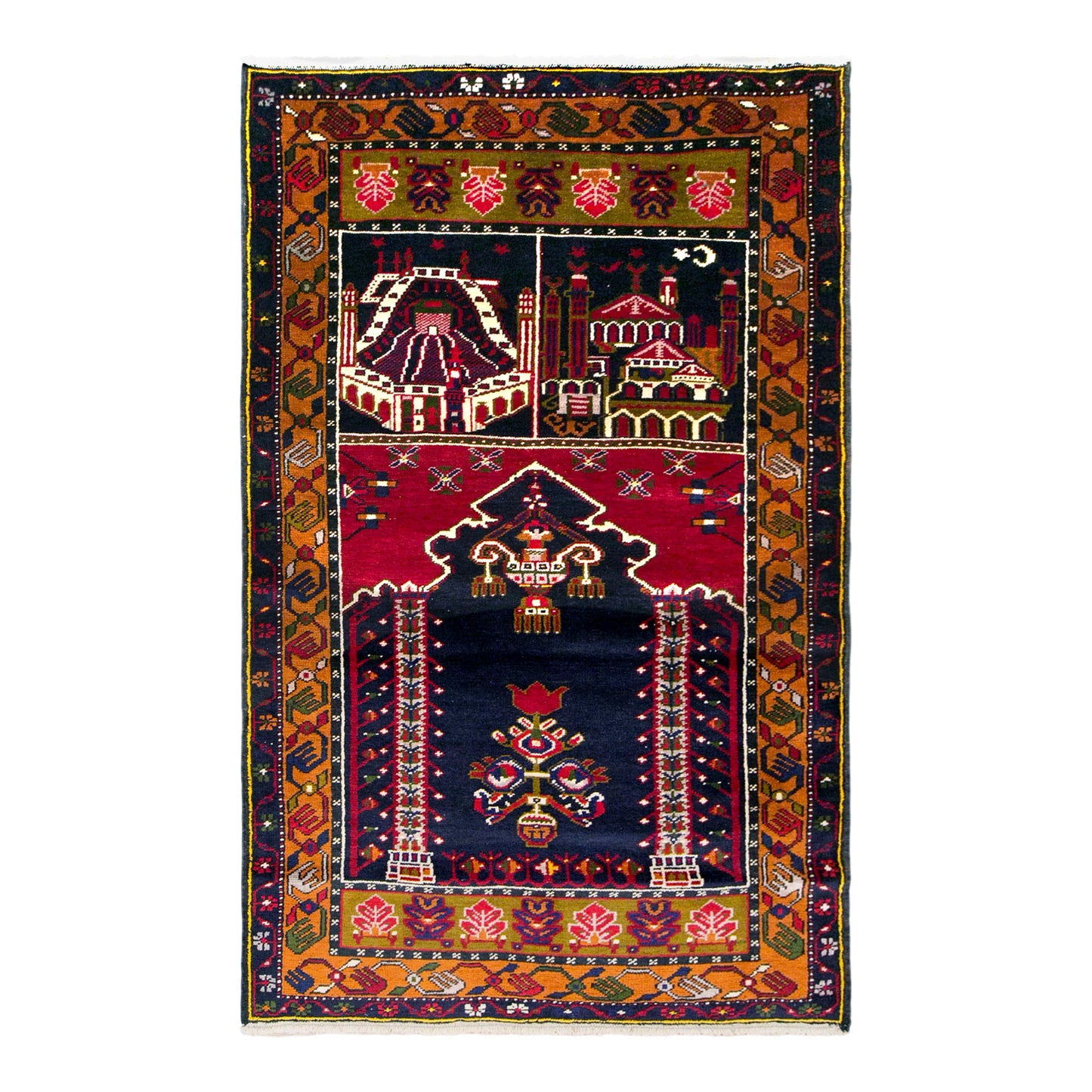 Vintage Konya Prayer Rug, 102 × 195 cm / 3.3 x 6.4 ft Handmade Wool Rug