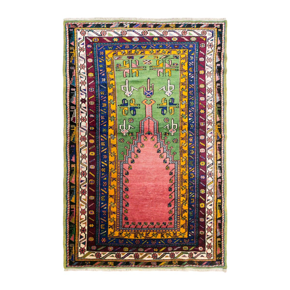 Vintage Konya Prayer Rug, 135 × 210 cm / 4.4 x 6.9 ft Handmade Wool Rug