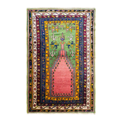 Vintage Konya Prayer Rug, 135 × 210 cm / 4.4 x 6.9 ft Handmade Wool Rug