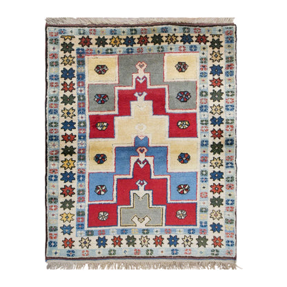 Vintage Turkish Rug, 105 × 117 cm / 3.4 x 3.8 ft Handmade Wool Rug