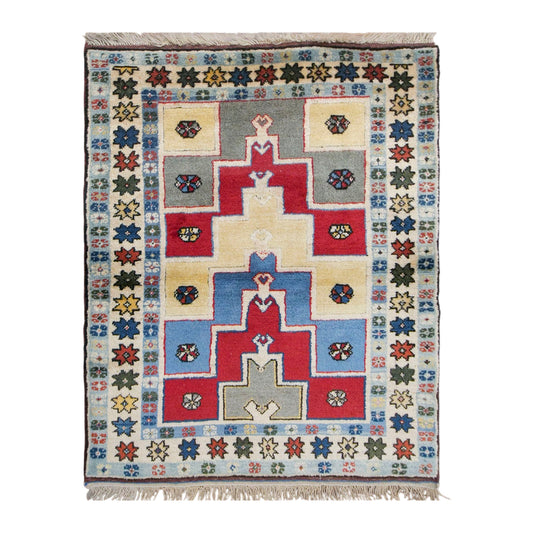 Vintage Turkish Rug, 105 × 117 cm / 3.4 x 3.8 ft Handmade Wool Rug
