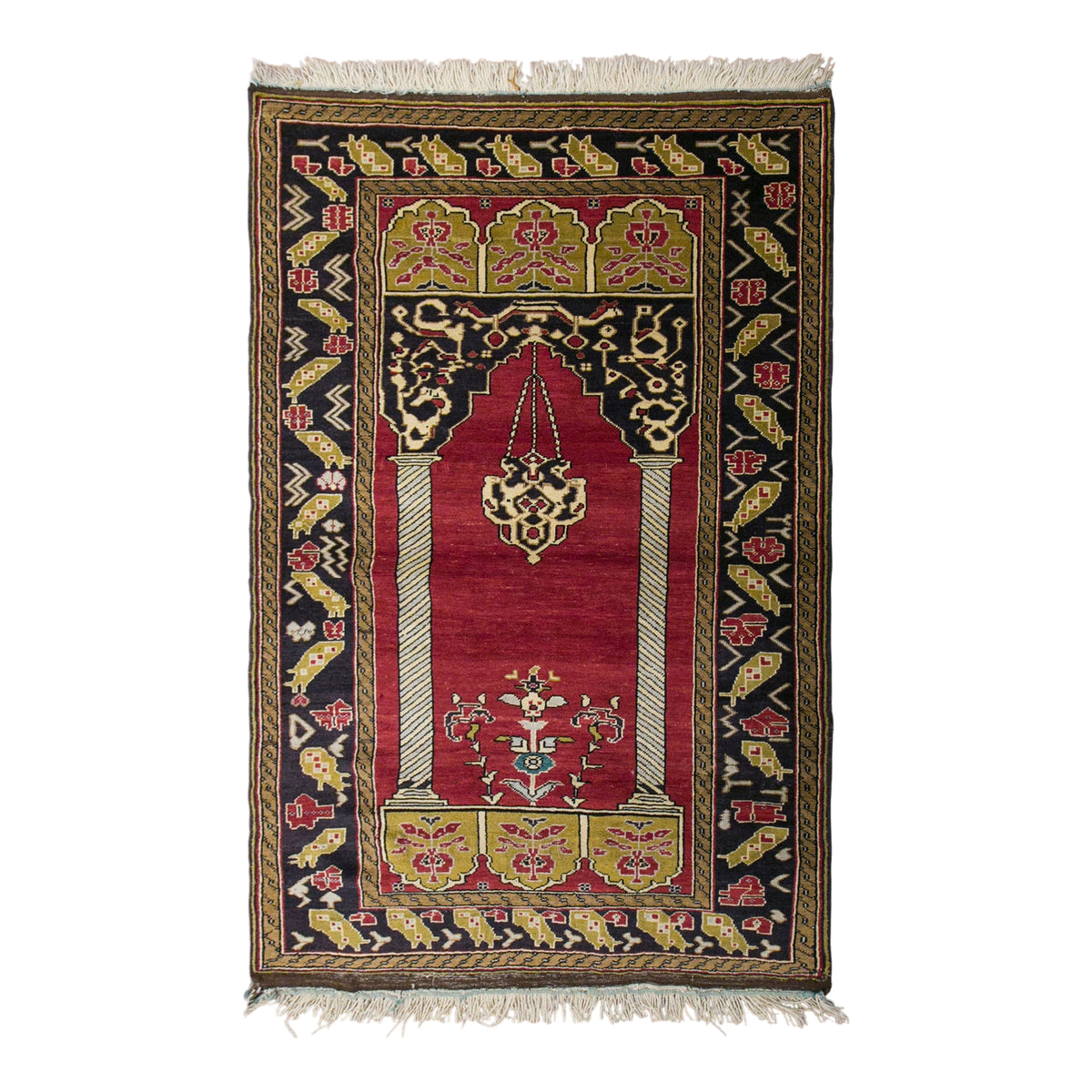 Vintage Konya Karapınar Rug, 128 x 200 cm / 4.2 x 6.6 ft Handmade Wool Prayer Rug