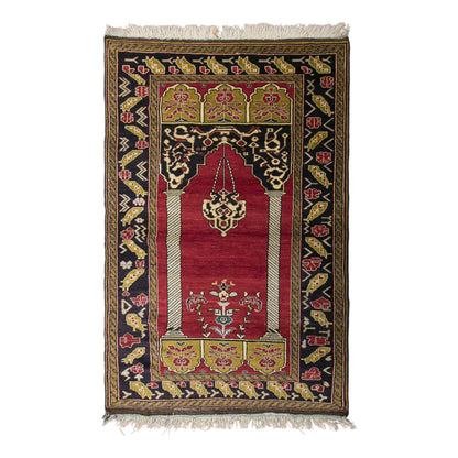 Vintage Konya Karapınar Rug, 128 x 200 cm / 4.2 x 6.6 ft Handmade Wool Prayer Rug