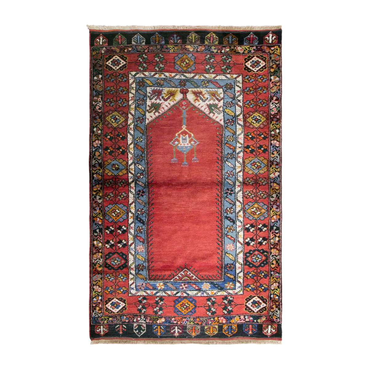 Vintage Konya Prayer Rug, 114 × 200 cm / 3.7 x 6.6 ft Handmade Wool Rug