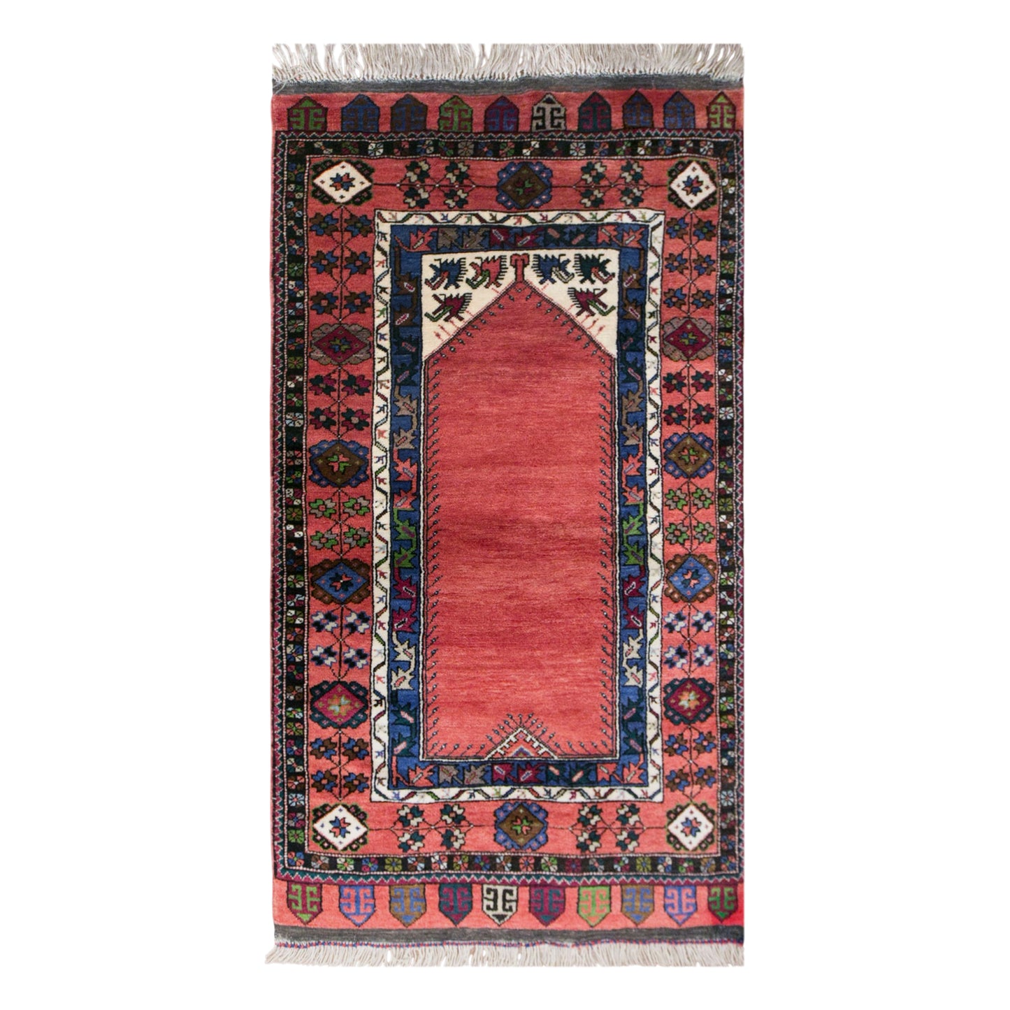 Vintage Konya Prayer Rug, 112 × 195 cm / 3.7 x 6.4 ft Handmade Wool Rug