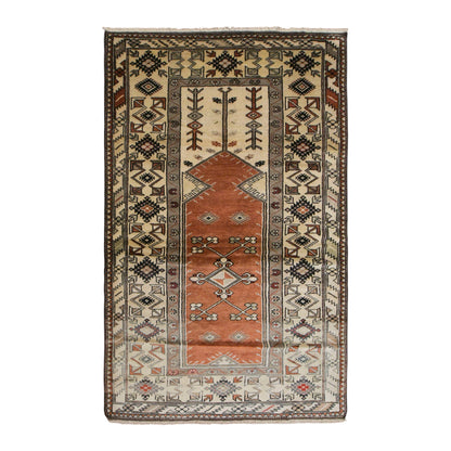 Vintage Milas Prayer Rug, 125 x 220 cm / 4 x 7 ft Handmade Wool Rug