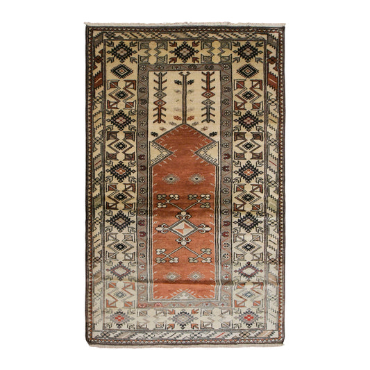Vintage Milas Prayer Rug, 125 x 220 cm / 4 x 7 ft Handmade Wool Rug