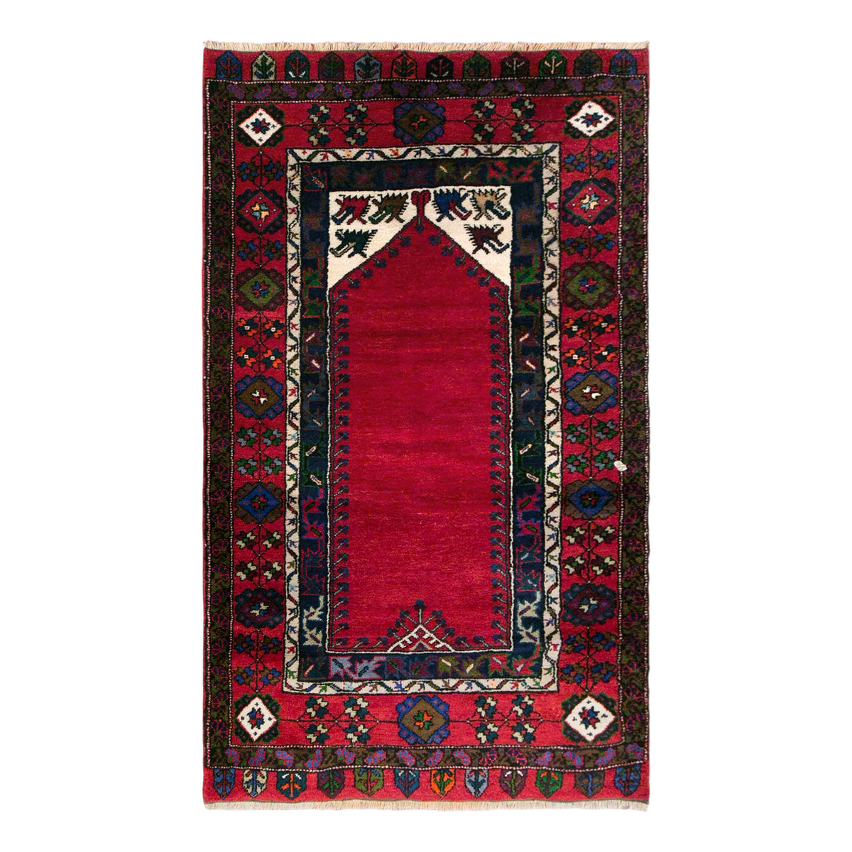 Vintage Konya Prayer Rug, 117 × 200 cm / 3.8 x 6.6 ft Handmade Wool Rug