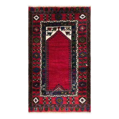 Vintage Konya Prayer Rug, 117 × 200 cm / 3.8 x 6.6 ft Handmade Wool Rug