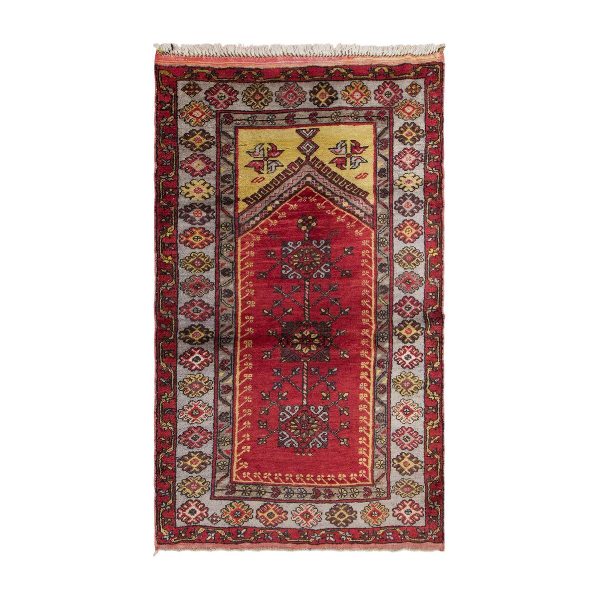 Vintage Konya Prayer Rug, 115 × 200 cm / 3.8 x 6.6 ft Handmade Wool Rug